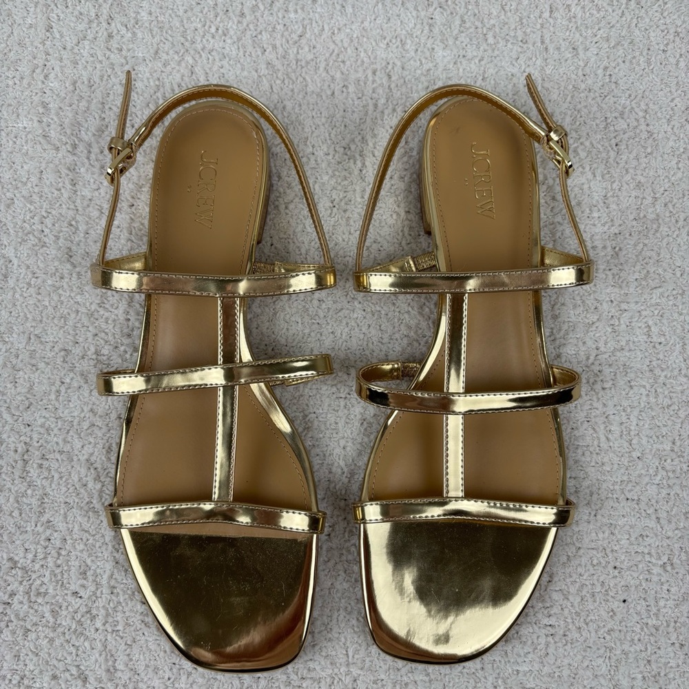 J. Crew Factory Metallic Gold Strappy Flat Sandals